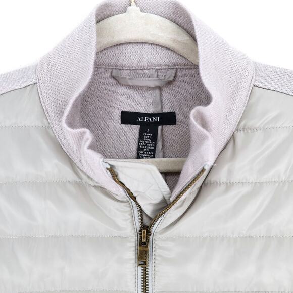 Alfani Men's Grey Mixed-Media Quilted Knit Casual Full-Zip Bomber Jacket Size S - Picture 3 of 4